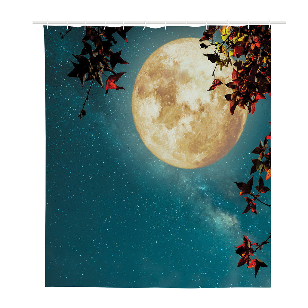 Autumn Full Moon Print Polyester Shower Curtain