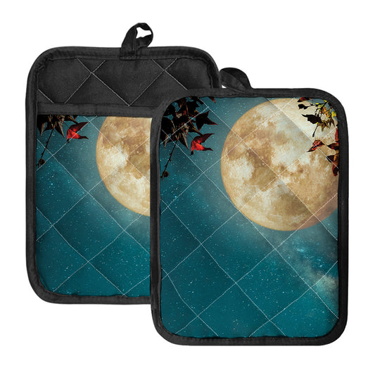 Autumn Full Moon Print Pot Holders With Pocket