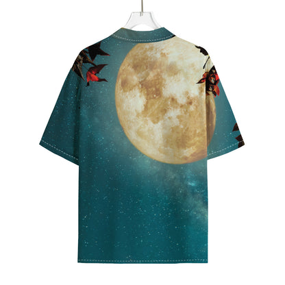 Autumn Full Moon Print Rayon Hawaiian Shirt