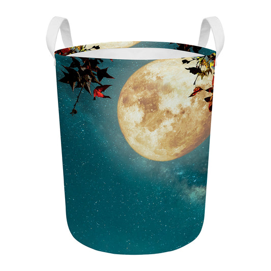 Autumn Full Moon Print Round Laundry Basket