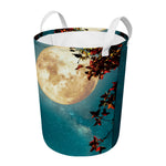 Autumn Full Moon Print Round Laundry Basket
