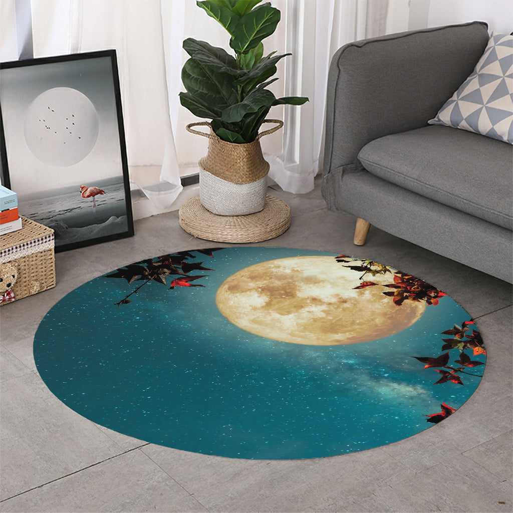 Autumn Full Moon Print Round Rug