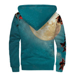 Autumn Full Moon Print Sherpa Lined Zip Up Hoodie