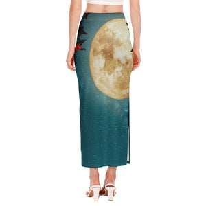 Autumn Full Moon Print Side Slit Maxi Skirt