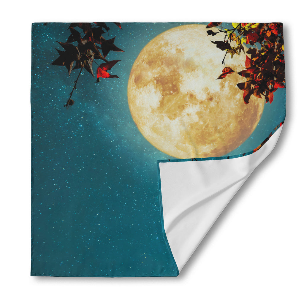 Autumn Full Moon Print Silk Bandana