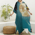 Autumn Full Moon Print Silk V-Neck Kaftan Dress