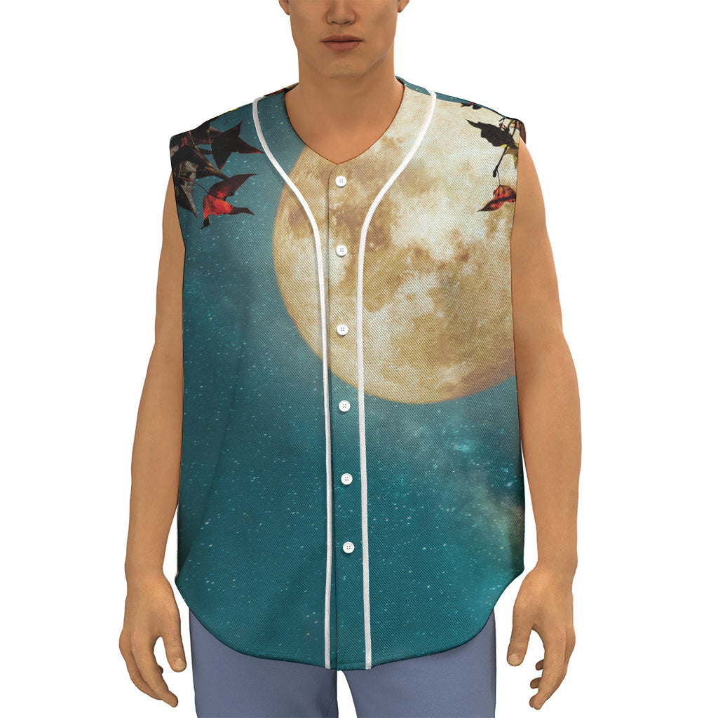 Autumn Full Moon Print Sleeveless Baseball Jersey