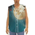 Autumn Full Moon Print Sleeveless Baseball Jersey