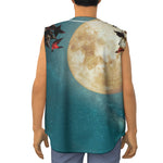 Autumn Full Moon Print Sleeveless Baseball Jersey