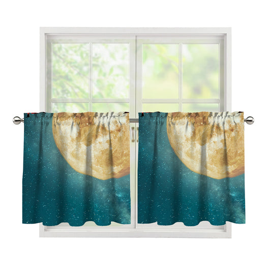 Autumn Full Moon Print Tier Curtains