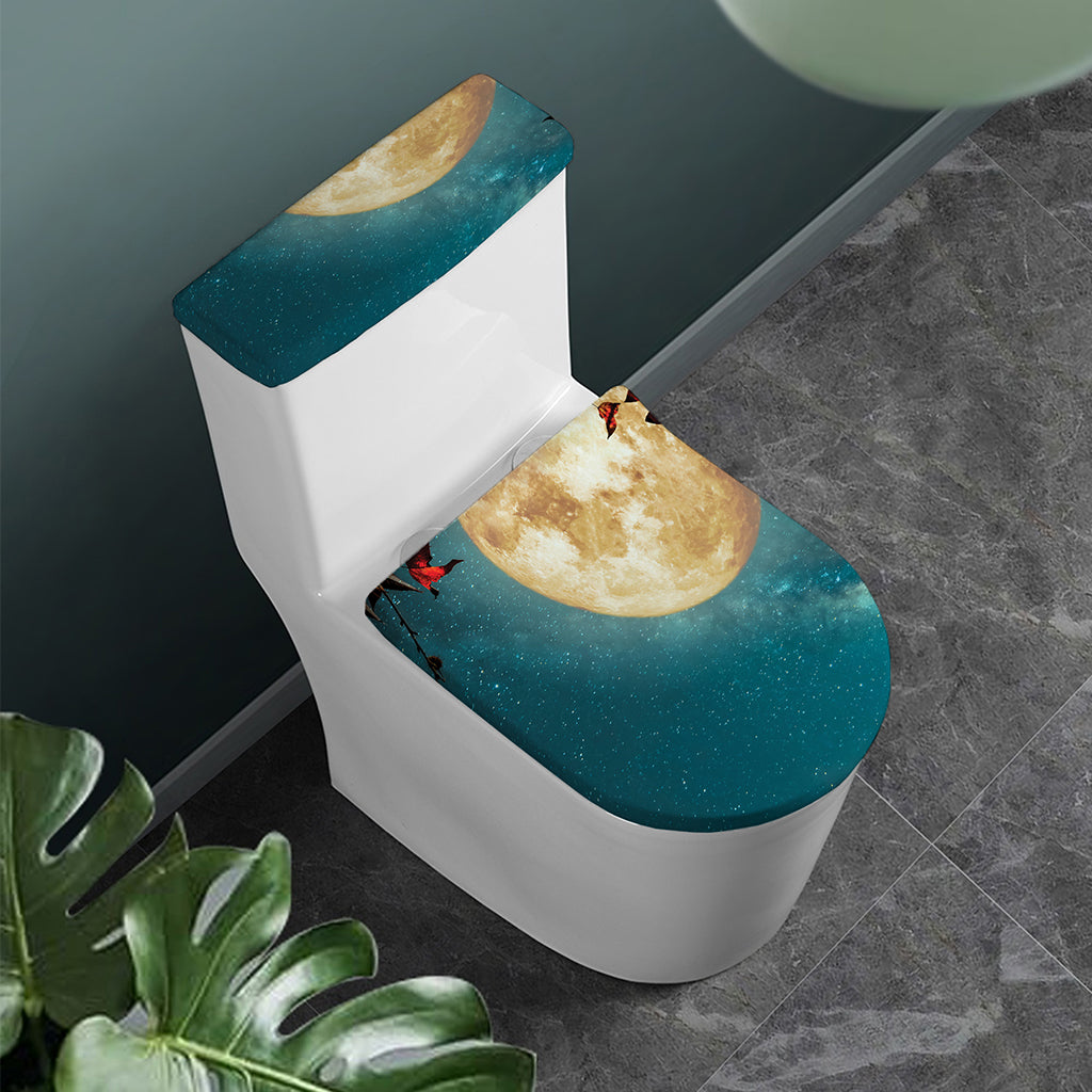 Autumn Full Moon Print Toilet Lid And Tank Cover Set