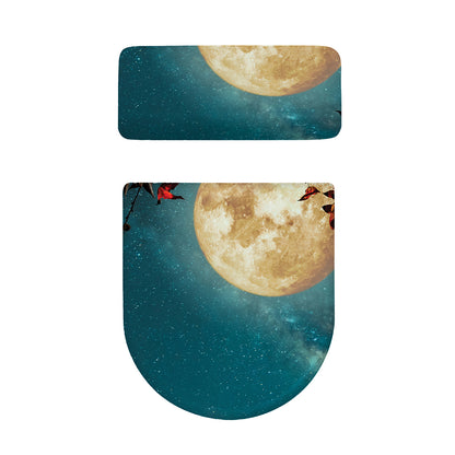 Autumn Full Moon Print Toilet Lid And Tank Cover Set