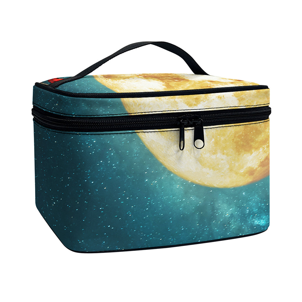 Autumn Full Moon Print Travel Makeup Bag