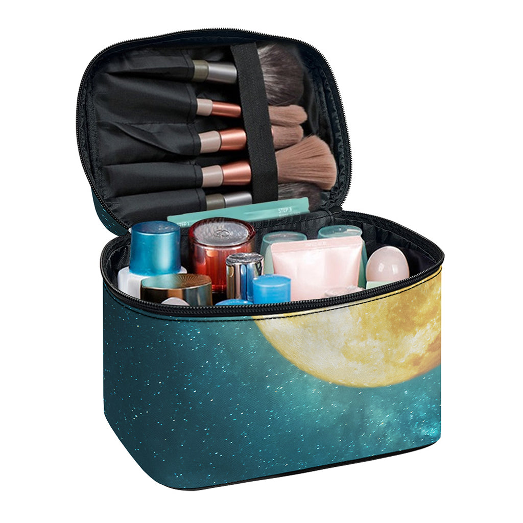 Autumn Full Moon Print Travel Makeup Bag