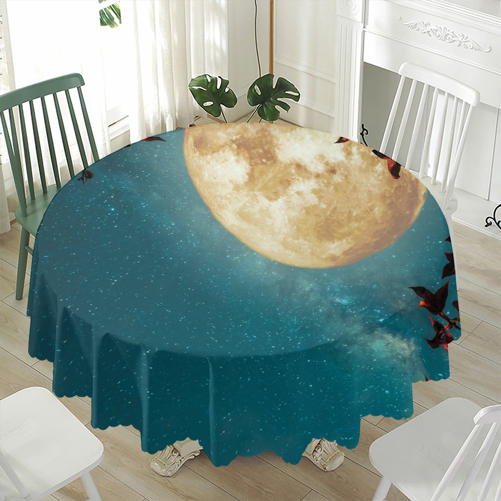 Autumn Full Moon Print Waterproof Round Tablecloth