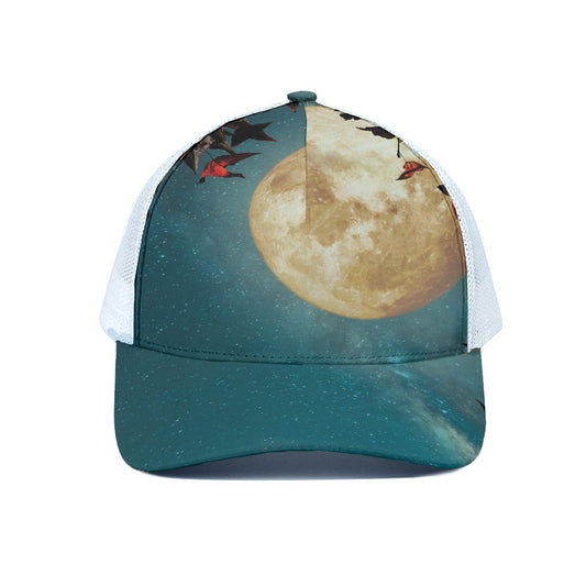 Autumn Full Moon Print White Mesh Trucker Cap