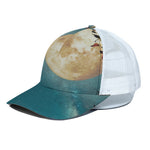 Autumn Full Moon Print White Mesh Trucker Cap