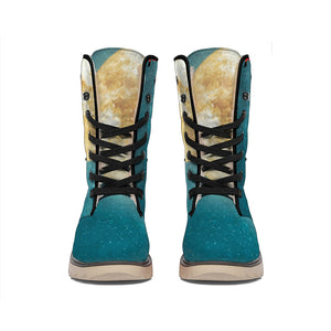 Autumn Full Moon Print Winter Boots