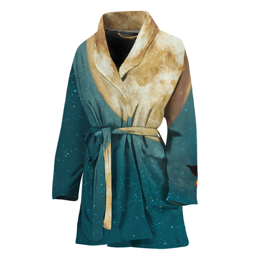 Autumn Full Moon Print Women's Bathrobe