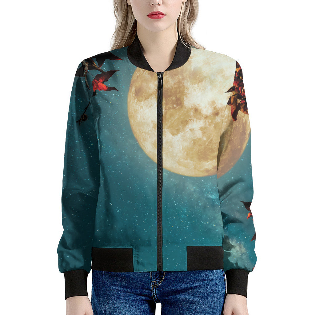 Autumn Full Moon Print Women's Bomber Jacket