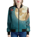 Autumn Full Moon Print Women's Bomber Jacket