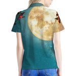 Autumn Full Moon Print Women's Polo Shirt