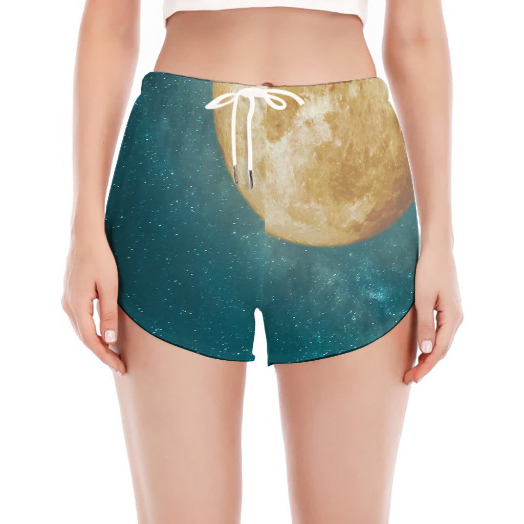 Autumn Full Moon Print Women's Split Running Shorts