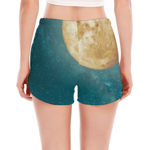 Autumn Full Moon Print Women's Split Running Shorts