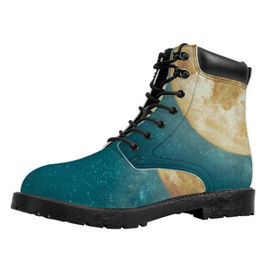 Autumn Full Moon Print Work Boots