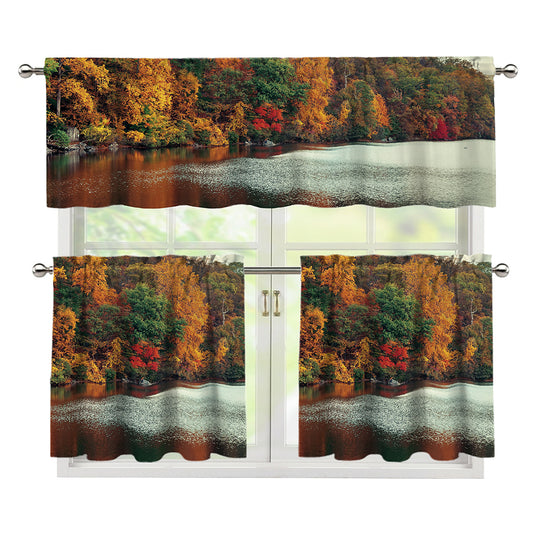 Autumn Lake Print 3 Piece Kitchen Curtains