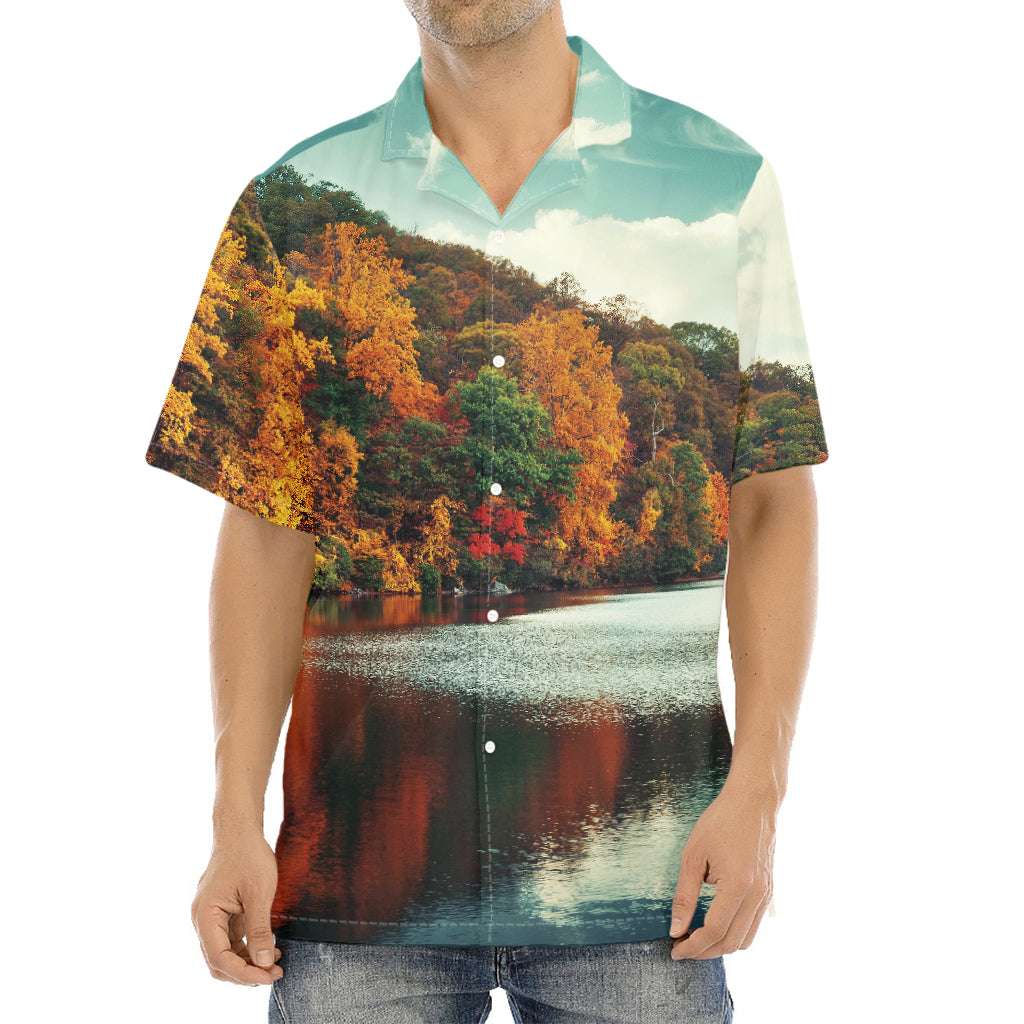 Autumn Lake Print Aloha Shirt