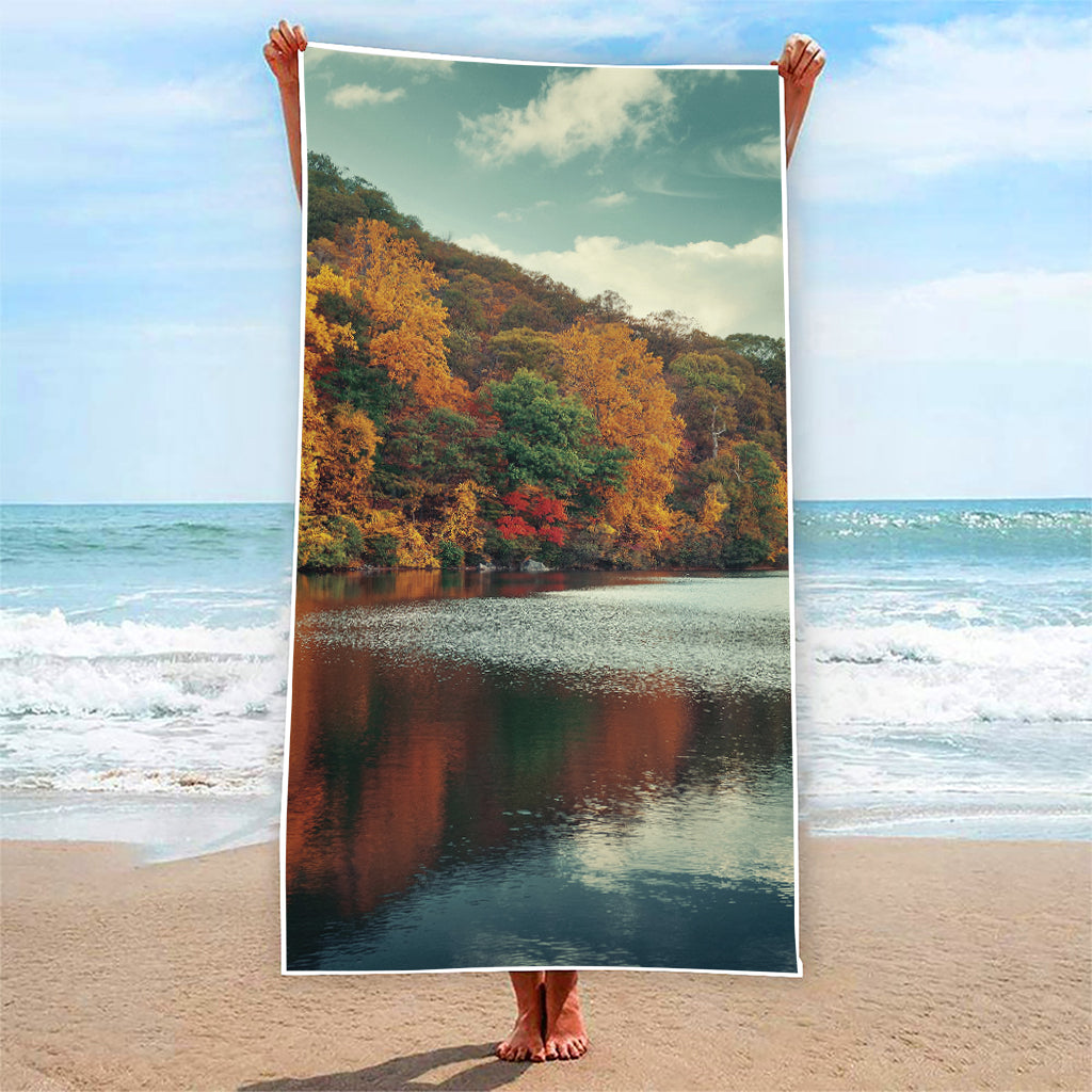 Autumn Lake Print Beach Towel