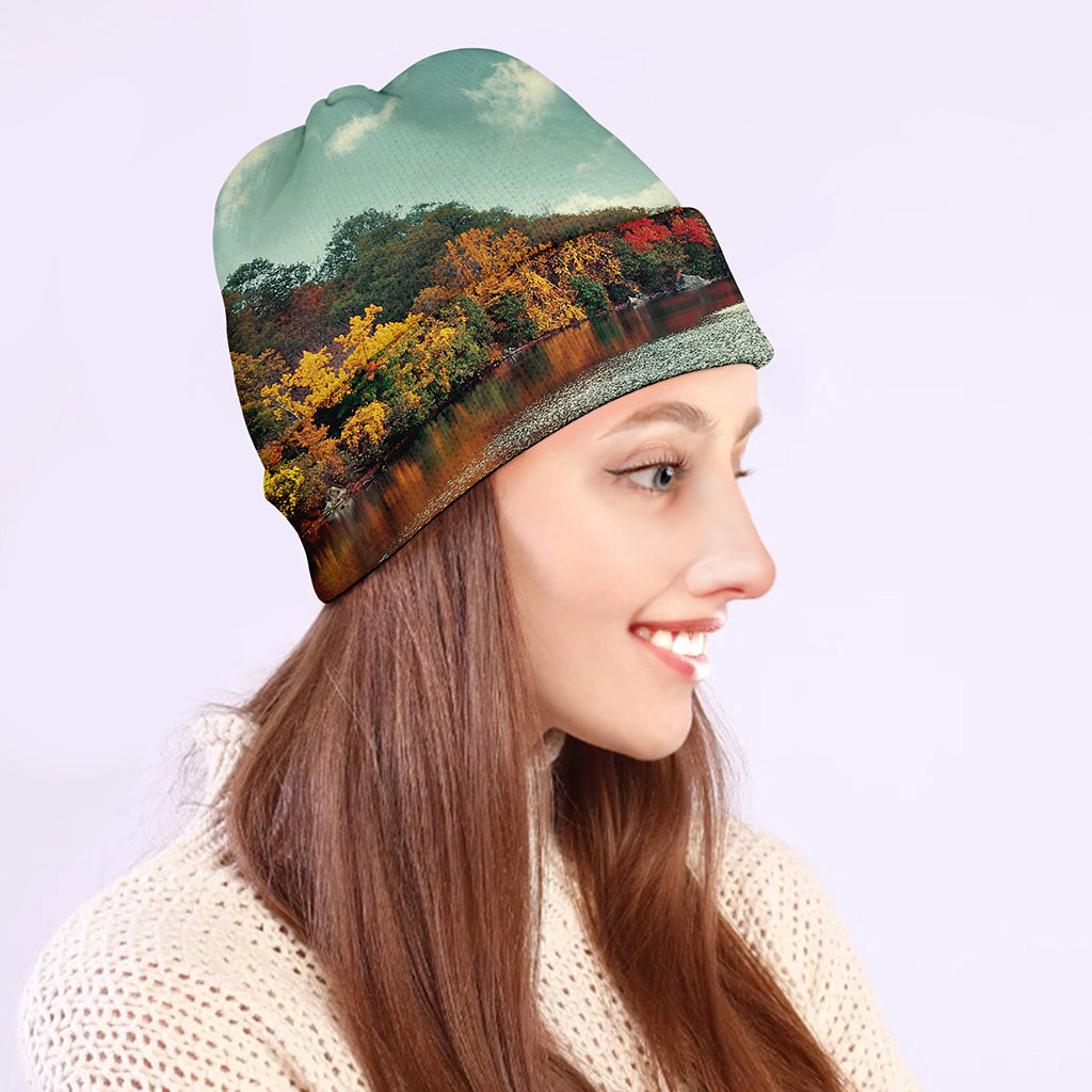 Autumn Lake Print Beanie