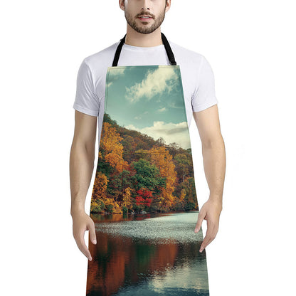 Autumn Lake Print Bib Apron With Pocket
