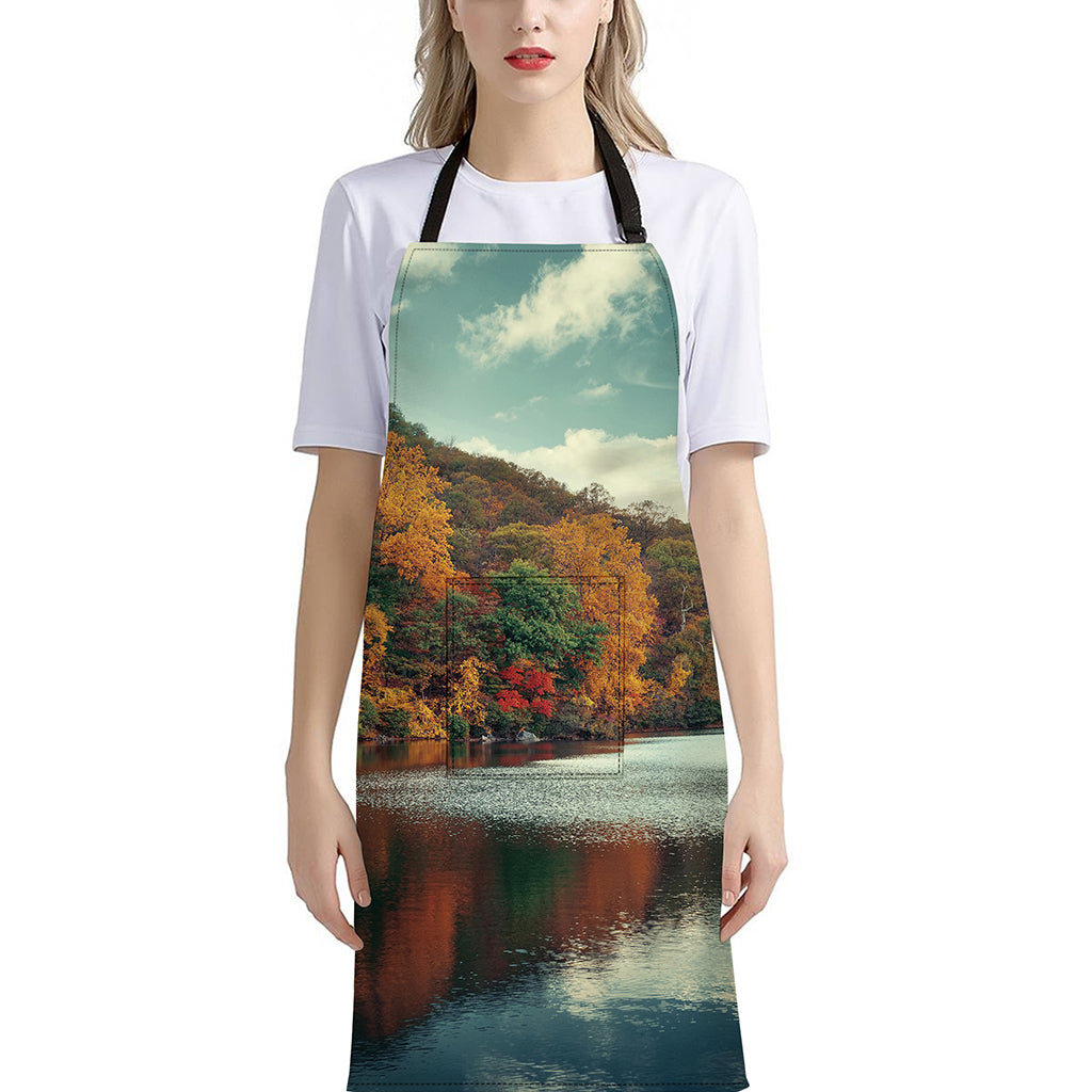 Autumn Lake Print Bib Apron With Pocket