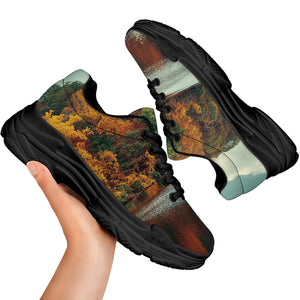 Autumn Lake Print Black Chunky Shoes