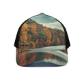 Autumn Lake Print Black Mesh Trucker Hat