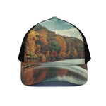 Autumn Lake Print Black Mesh Trucker Cap