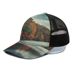 Autumn Lake Print Black Mesh Trucker Cap
