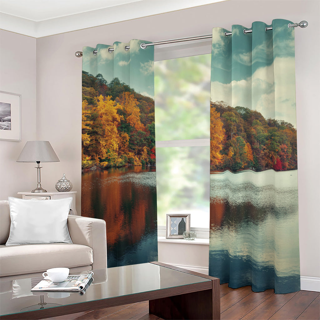 Autumn Lake Print Blackout Grommet Curtains