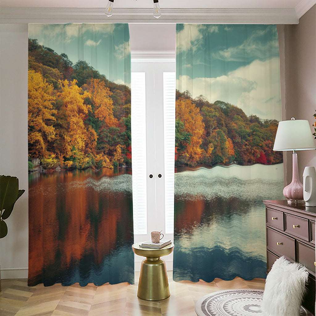 Autumn Lake Print Blackout Pencil Pleat Curtains