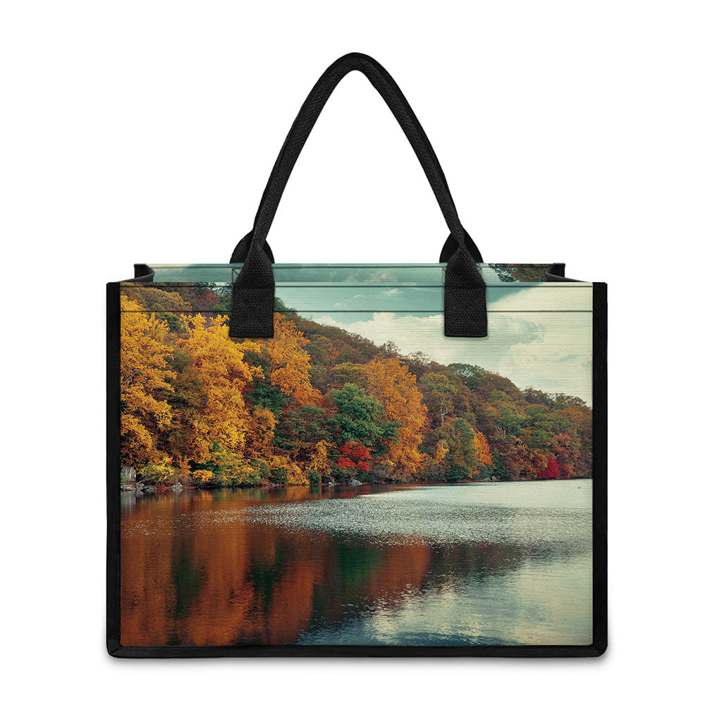 Autumn Lake Print Canvas Tote Bag