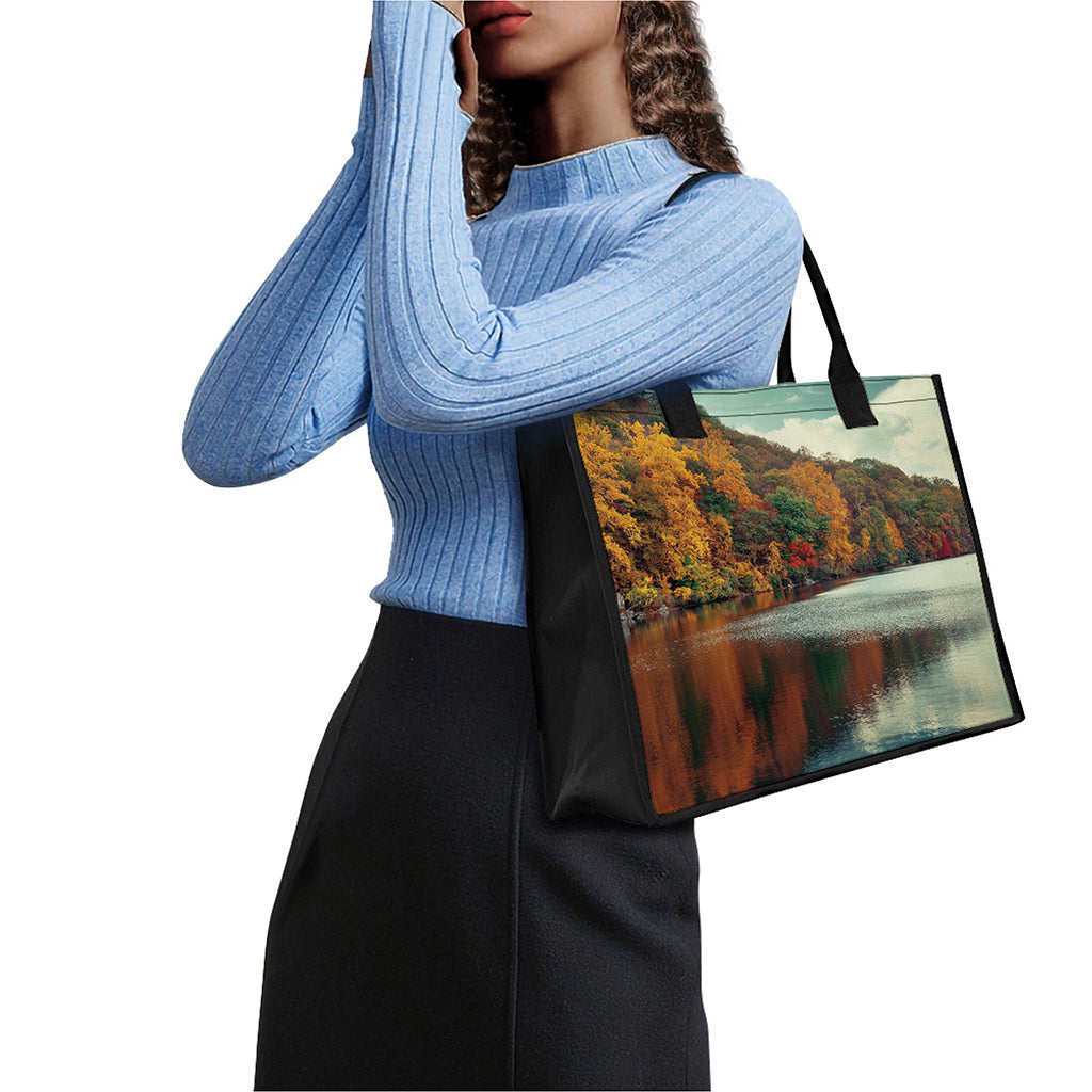 Autumn Lake Print Canvas Tote Bag