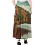 Autumn Lake Print Chiffon Maxi Skirt