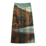 Autumn Lake Print Cotton Front Slit Maxi Skirt