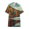 Autumn Lake Print Cotton Hawaiian Shirt