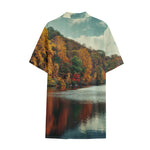 Autumn Lake Print Cotton Hawaiian Shirt