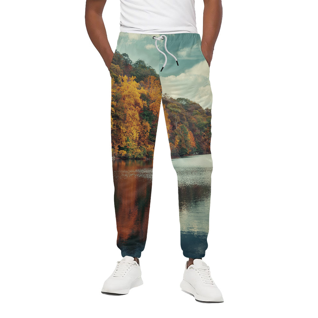 Autumn Lake Print Cotton Pants