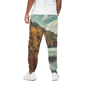 Autumn Lake Print Cotton Pants