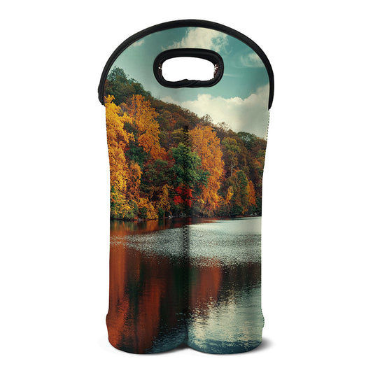 Autumn Lake Print Double Neoprene Wine Tote